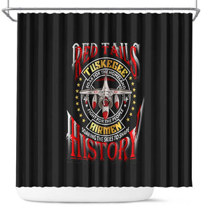 Red Tails Tuskegee Airmen Shower Curtain Black History Fighter Plane Patriotic Tribute - African Pride