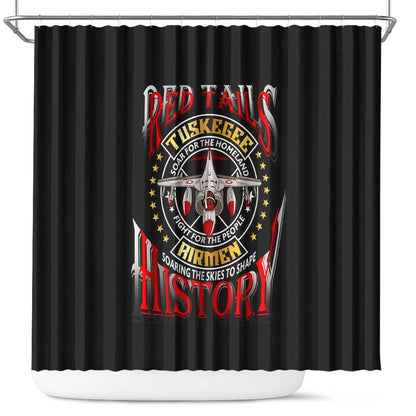 Red Tails Tuskegee Airmen Shower Curtain Black History Fighter Plane Patriotic Tribute - African Pride
