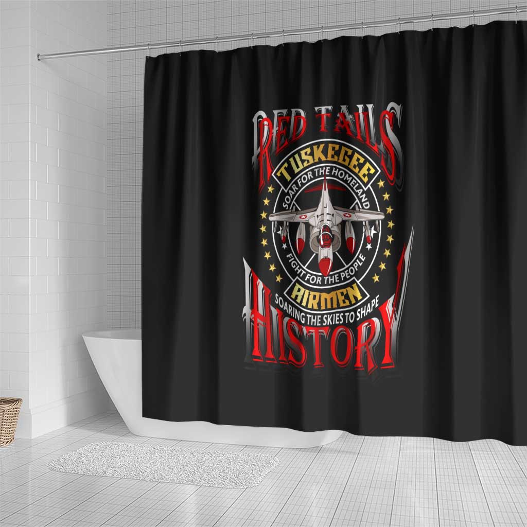 Red Tails Tuskegee Airmen Shower Curtain Black History Fighter Plane Patriotic Tribute - African Pride