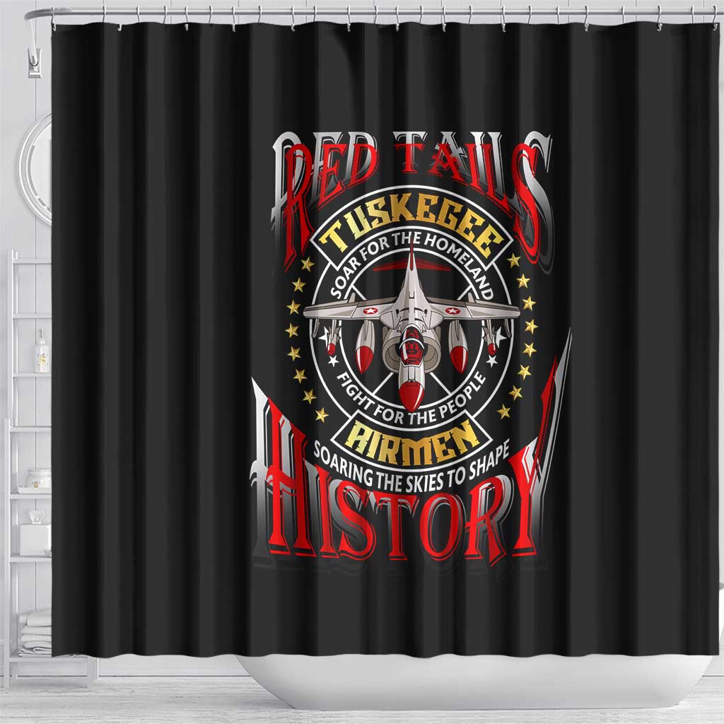 Red Tails Tuskegee Airmen Shower Curtain Black History Fighter Plane Patriotic Tribute - African Pride