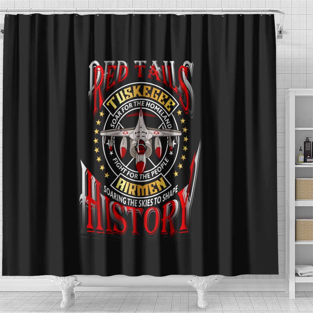 Red Tails Tuskegee Airmen Shower Curtain Black History Fighter Plane Patriotic Tribute - African Pride