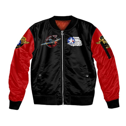 Red Tails Tuskegee Airmen Sleeve Zip Bomber Jacket Black History Fighter Plane Patriotic Tribute - African Pride