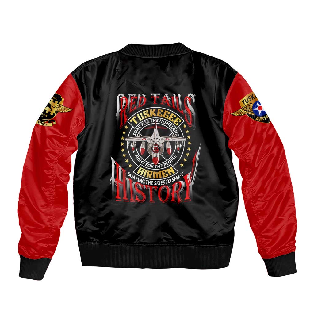 Red Tails Tuskegee Airmen Sleeve Zip Bomber Jacket Black History Fighter Plane Patriotic Tribute - African Pride