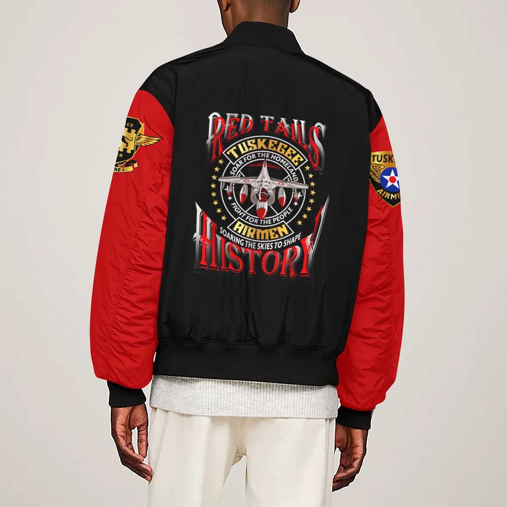 Red Tails Tuskegee Airmen Sleeve Zip Bomber Jacket Black History Fighter Plane Patriotic Tribute - African Pride