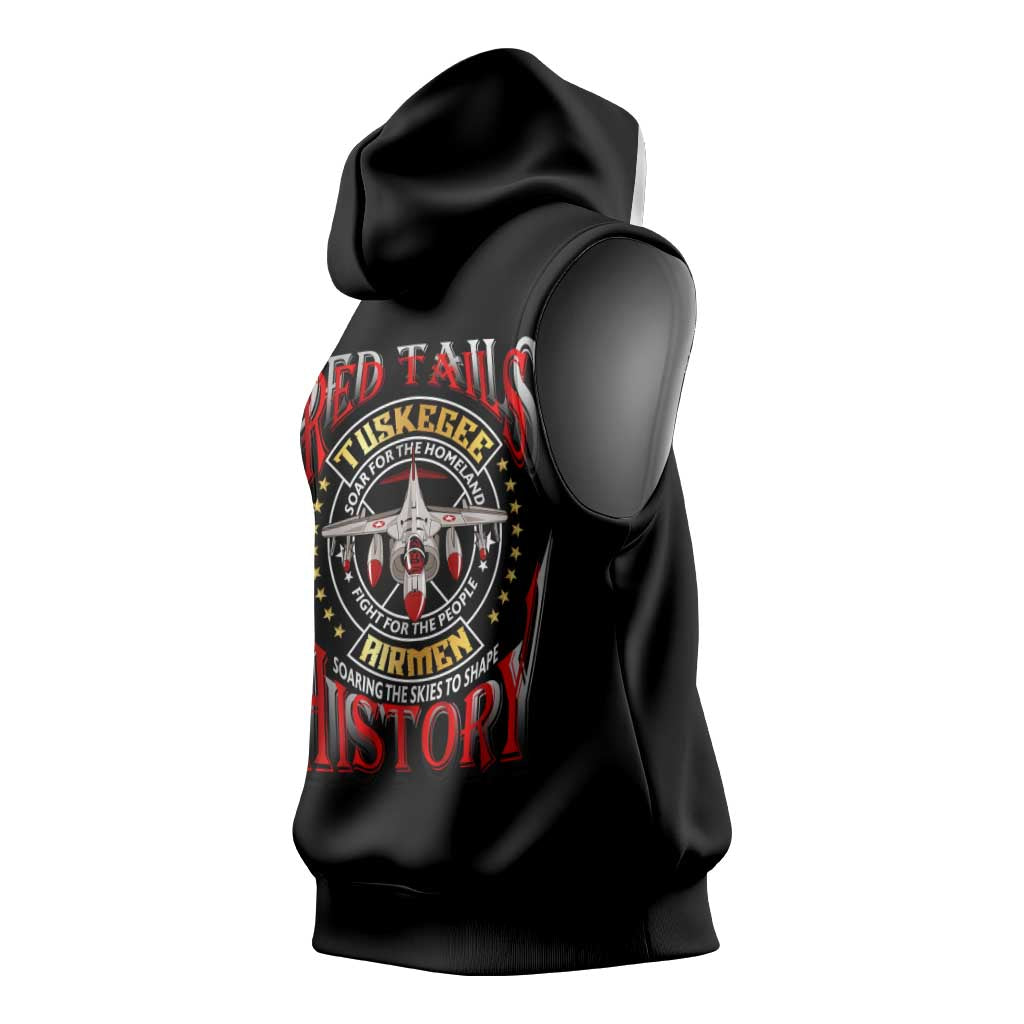 Red Tails Tuskegee Airmen Sleeveless Hoodie Black History Fighter Plane Patriotic Tribute - African Pride