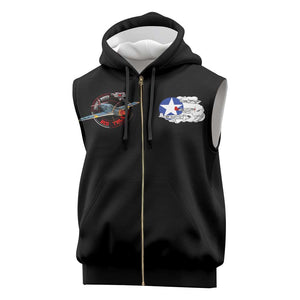 Red Tails Tuskegee Airmen Sleeveless Zip Hoodie Black History Fighter Plane Patriotic Tribute - African Pride