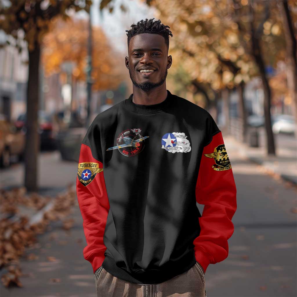 Red Tails Tuskegee Airmen Sweatshirt Black History Fighter Plane Patriotic Tribute - African Pride