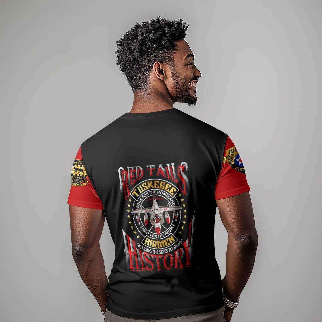 Red Tails Tuskegee Airmen T shirt Black History Fighter Plane Patriotic Tribute - African Pride