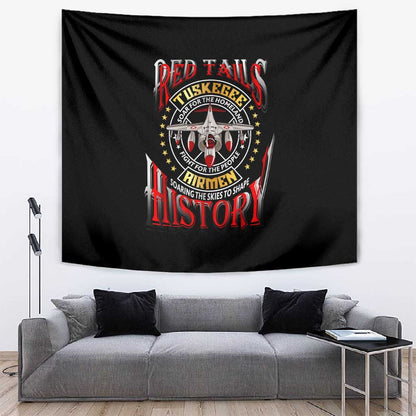 Red Tails Tuskegee Airmen Tapestry Black History Fighter Plane Patriotic Tribute - African Pride