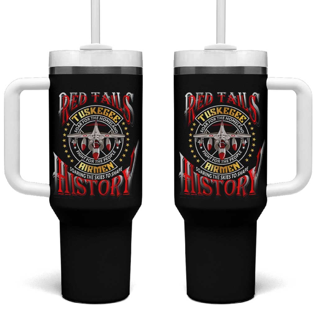 Red Tails Tuskegee Airmen Tumbler With Handle Black History Fighter Plane Patriotic Tribute - African Pride