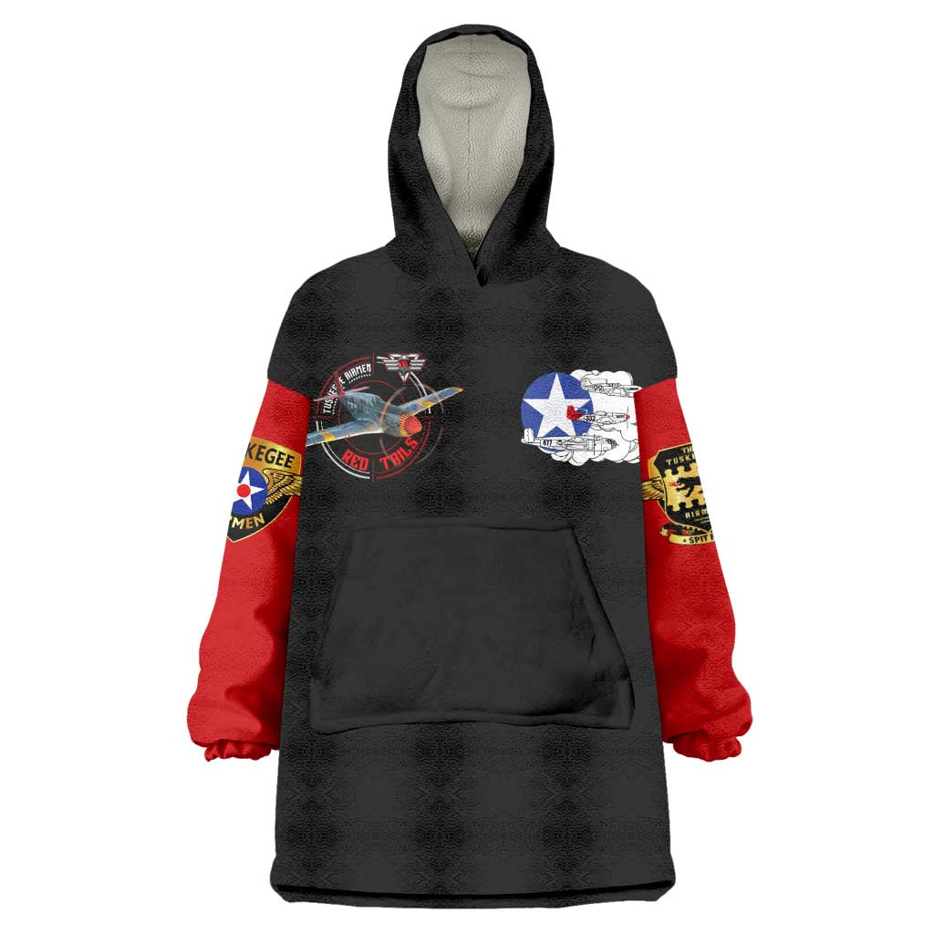Red Tails Tuskegee Airmen Wearable Blanket Hoodie Black History Fighter Plane Patriotic Tribute - African Pride