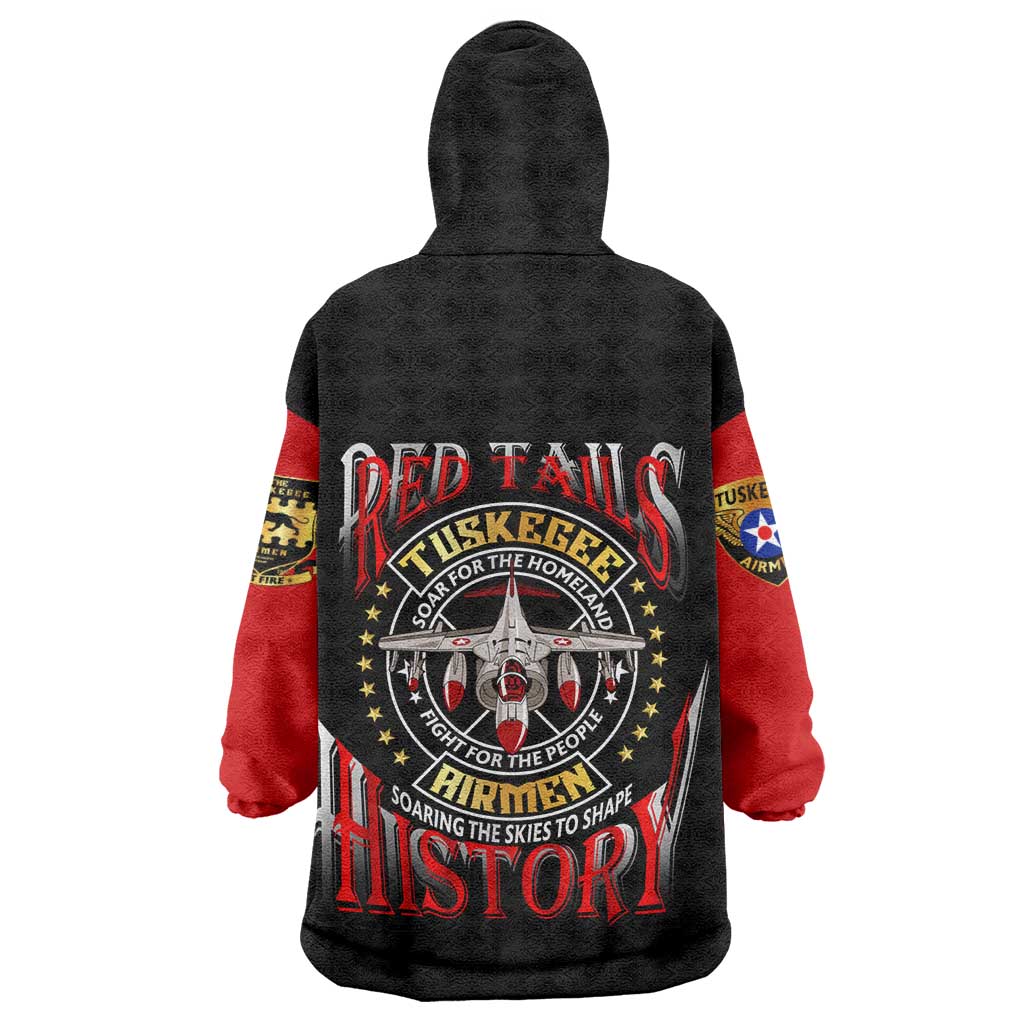 Red Tails Tuskegee Airmen Wearable Blanket Hoodie Black History Fighter Plane Patriotic Tribute - African Pride