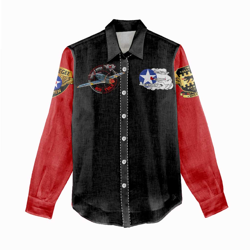 Red Tails Tuskegee Airmen Women Casual Shirt Black History Fighter Plane Patriotic Tribute - African Pride