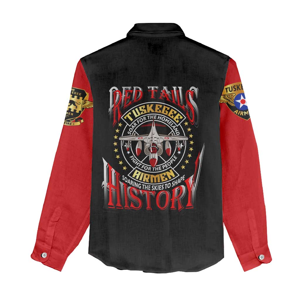 Red Tails Tuskegee Airmen Women Casual Shirt Black History Fighter Plane Patriotic Tribute - African Pride
