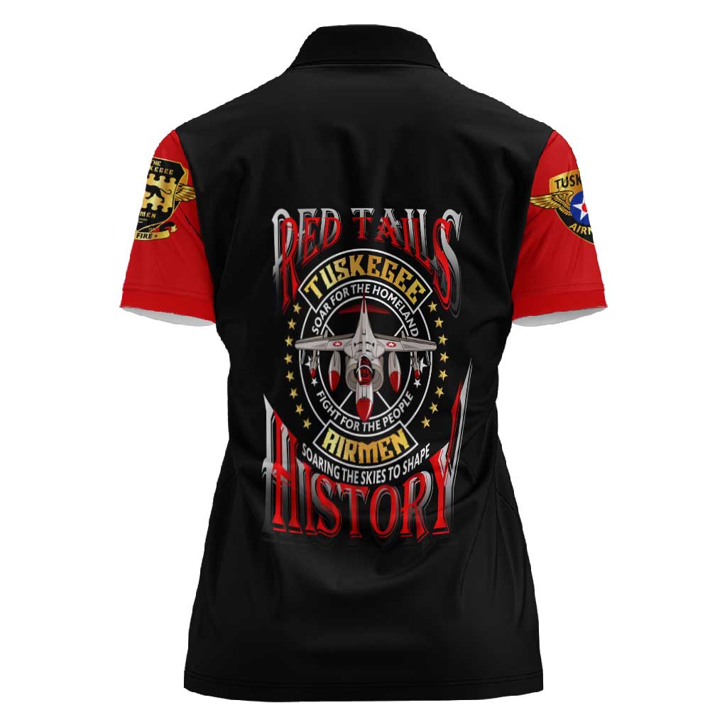 Red Tails Tuskegee Airmen Women Polo Shirt Black History Fighter Plane Patriotic Tribute - African Pride