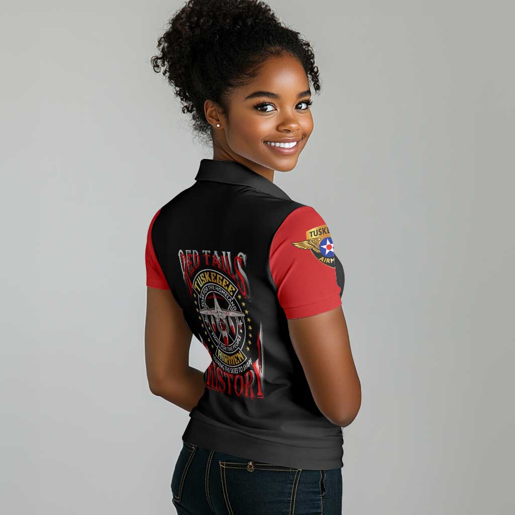 Red Tails Tuskegee Airmen Women Polo Shirt Black History Fighter Plane Patriotic Tribute - African Pride