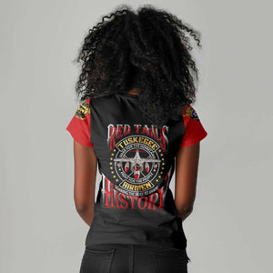 Red Tails Tuskegee Airmen Women V-Neck T-Shirt Black History Fighter Plane Patriotic Tribute - African Pride