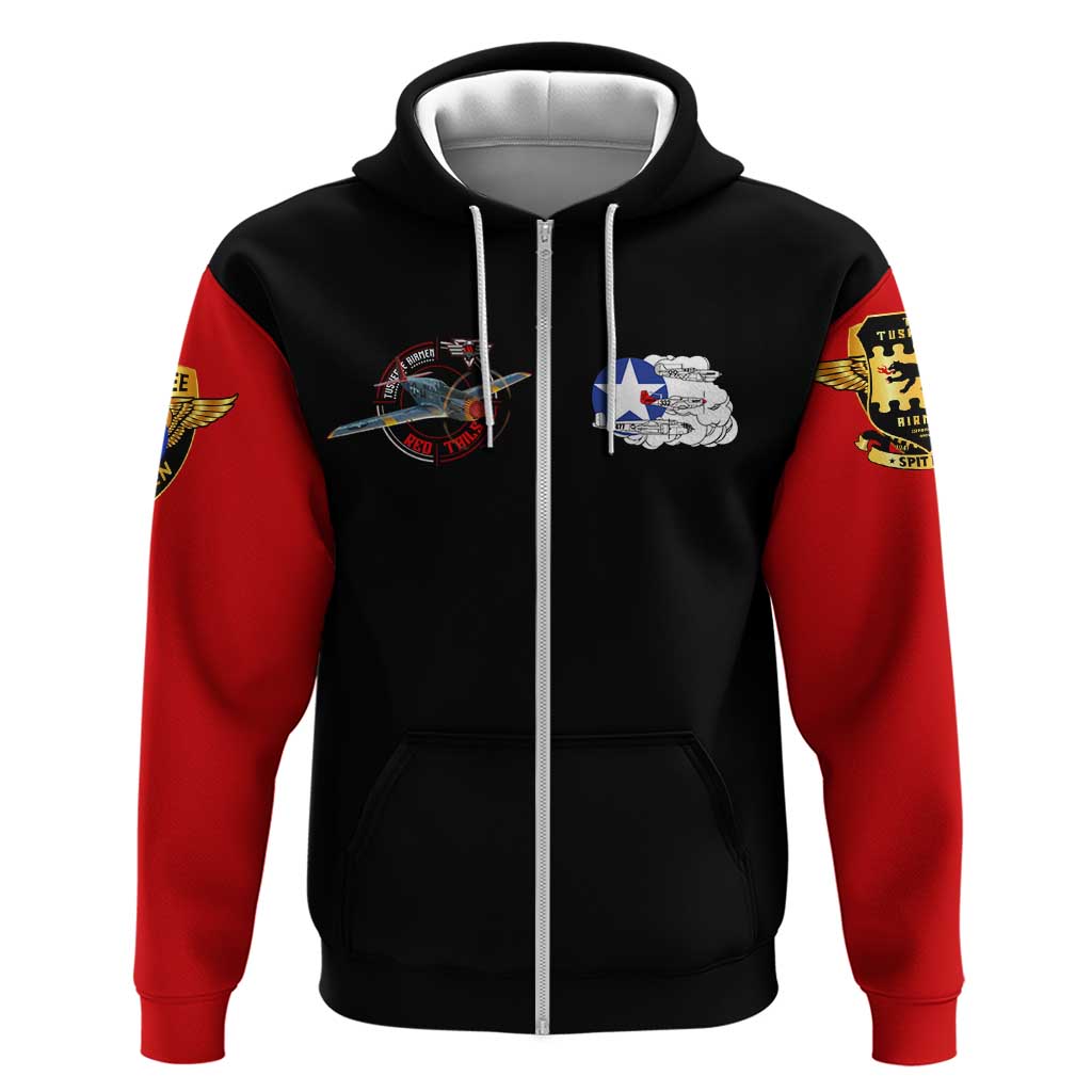 Red Tails Tuskegee Airmen Zip Hoodie Black History Fighter Plane Patriotic Tribute - African Pride