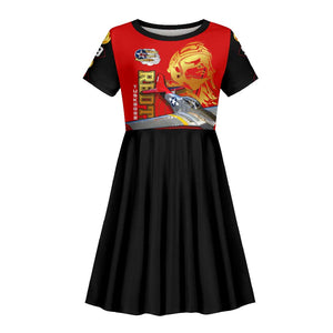 Tuskegee Red Tails Airmen Kid Short Sleeve Dress African American WWII Fighter Pilot Legacy - African Pride