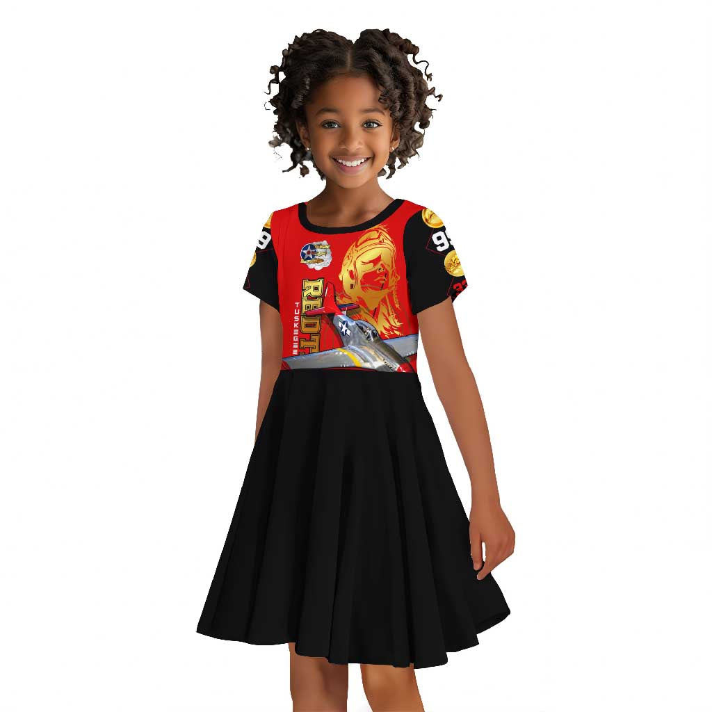 Tuskegee Red Tails Airmen Kid Short Sleeve Dress African American WWII Fighter Pilot Legacy - African Pride
