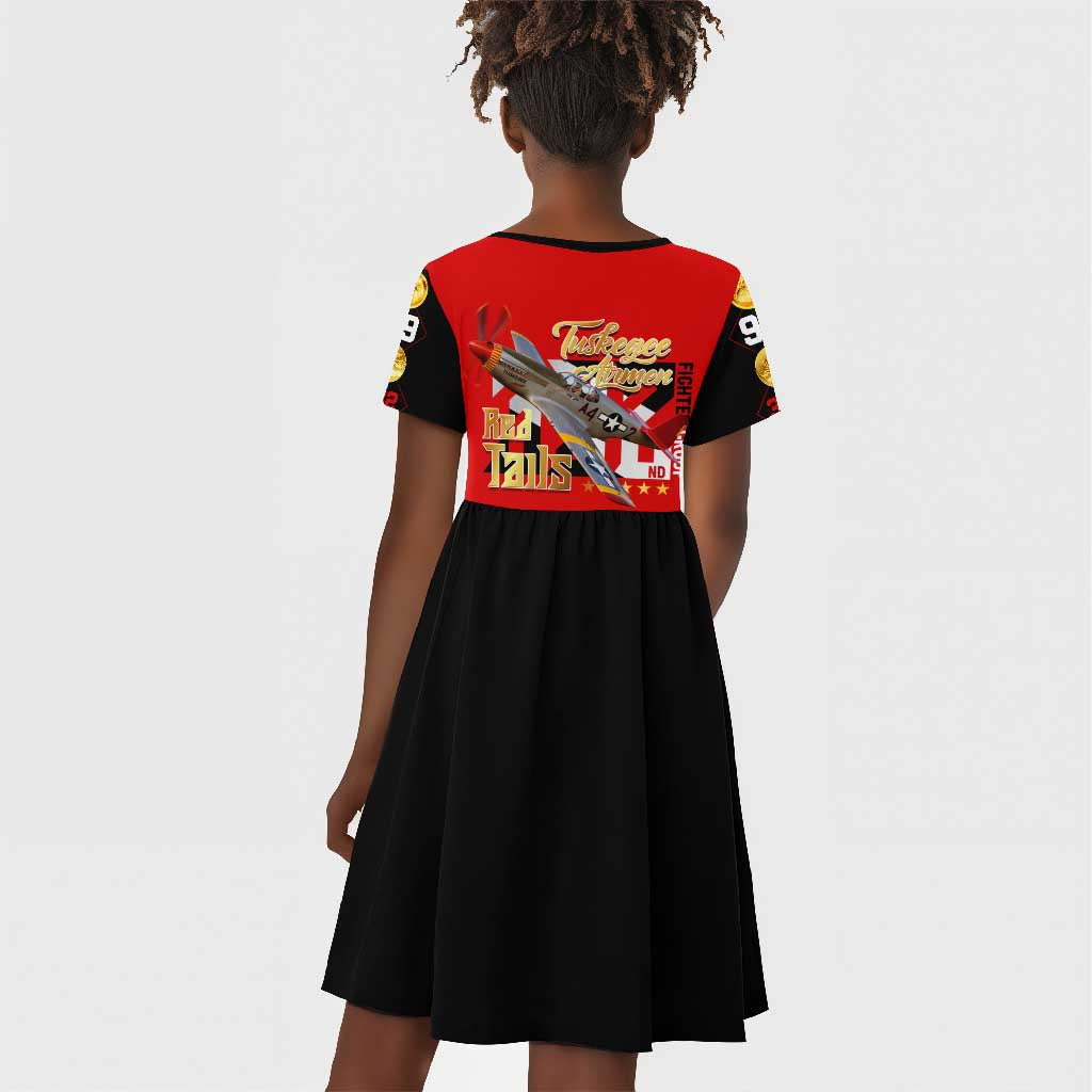 Tuskegee Red Tails Airmen Kid Short Sleeve Dress African American WWII Fighter Pilot Legacy - African Pride