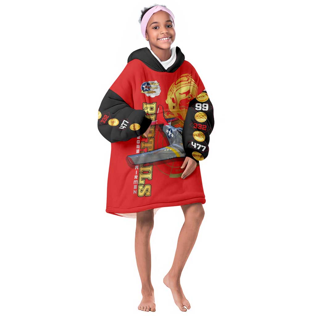 Tuskegee Red Tails Airmen Kid Wearable Blanket Hoodie African American WWII Fighter Pilot Legacy - African Pride