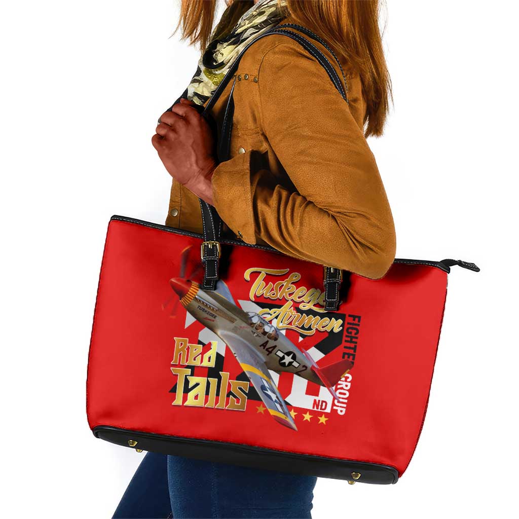 Tuskegee Red Tails Airmen Leather Tote Bag African American WWII Fighter Pilot Legacy - African Pride