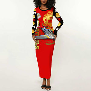 Tuskegee Red Tails Airmen Long Sleeve Bodycon Dress African American WWII Fighter Pilot Legacy - African Pride
