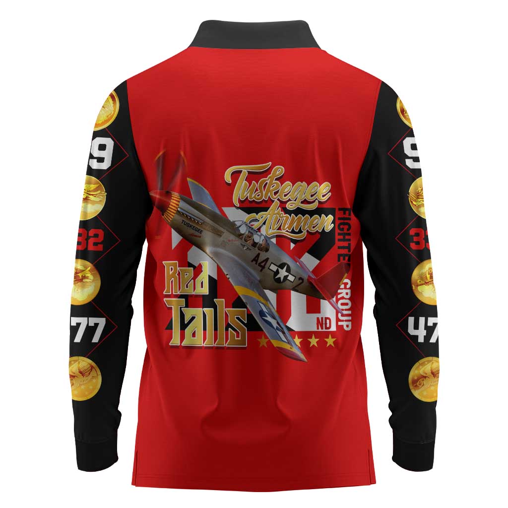 Tuskegee Red Tails Airmen Long Sleeve Polo Shirt African American WWII Fighter Pilot Legacy - African Pride