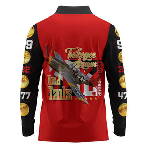 Tuskegee Red Tails Airmen Long Sleeve Polo Shirt African American WWII Fighter Pilot Legacy - African Pride