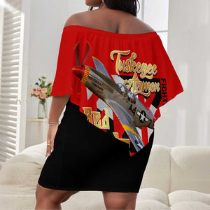 Tuskegee Red Tails Airmen Off Shoulder Short Dress African American WWII Fighter Pilot Legacy - African Pride