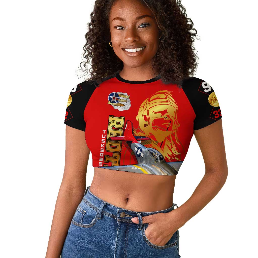Tuskegee Red Tails Airmen Raglan Cropped T shirt African American WWII Fighter Pilot Legacy - African Pride