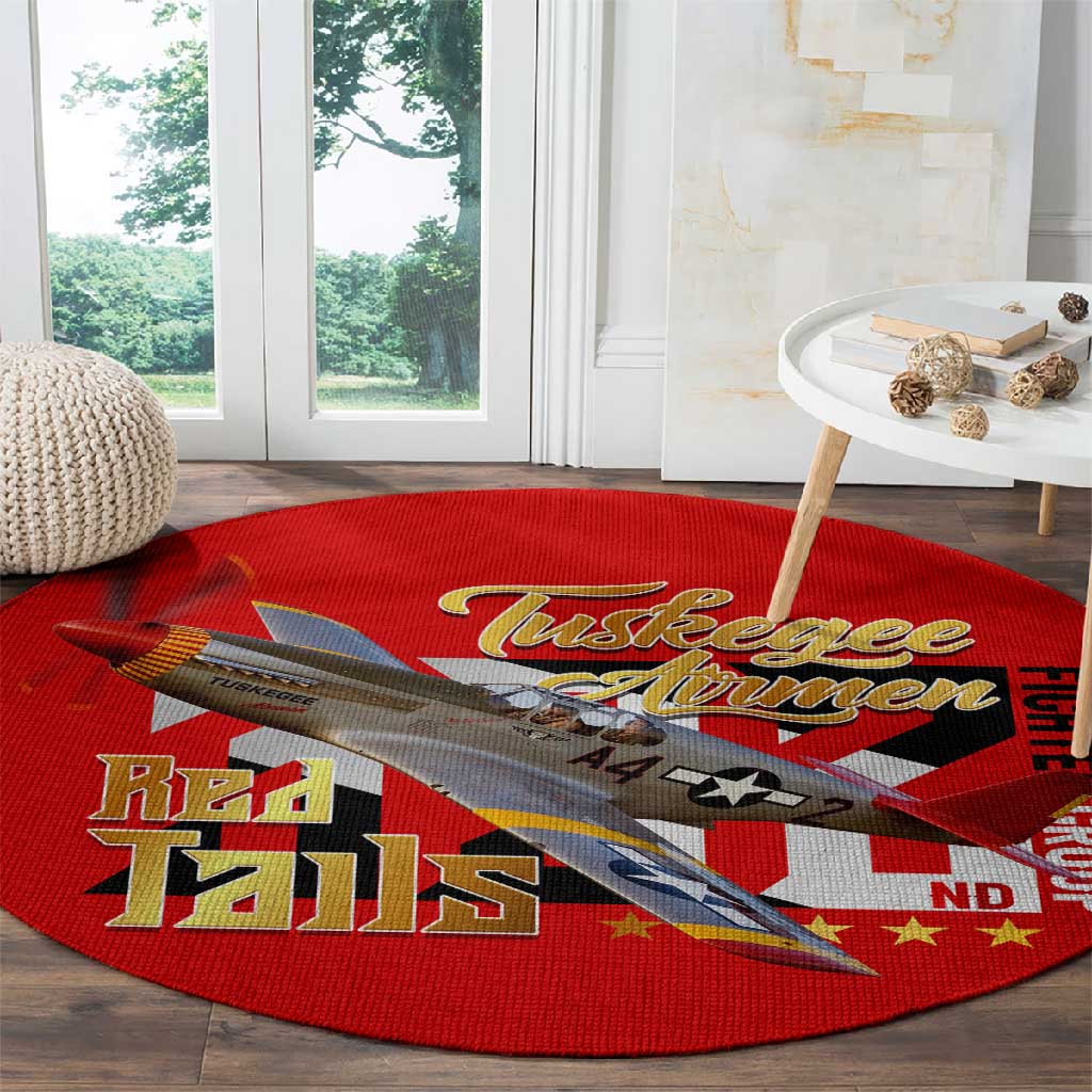 Tuskegee Red Tails Airmen Round Carpet African American WWII Fighter Pilot Legacy - African Pride