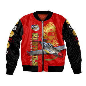 Tuskegee Red Tails Airmen Sleeve Zip Bomber Jacket African American WWII Fighter Pilot Legacy - African Pride