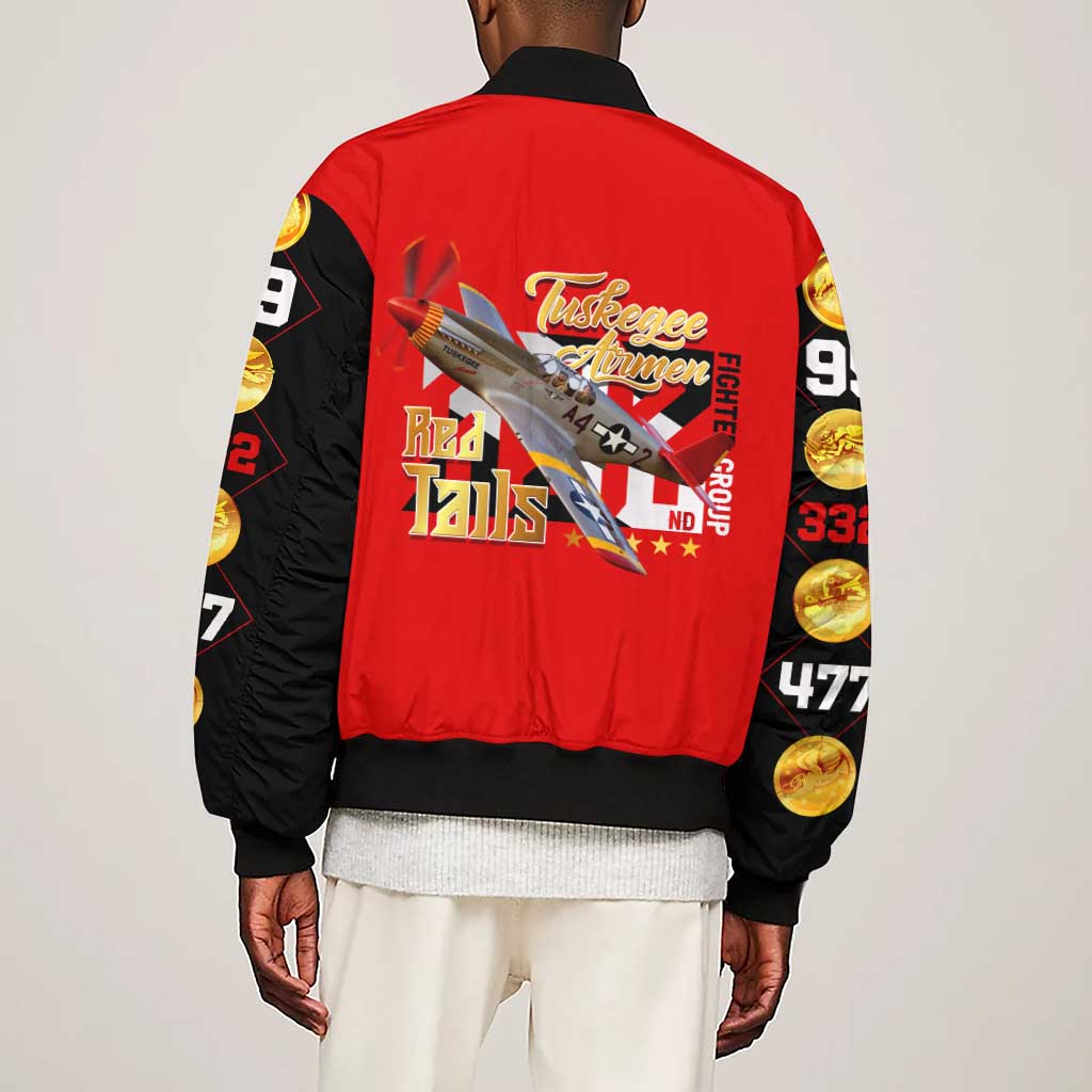Tuskegee Red Tails Airmen Sleeve Zip Bomber Jacket African American WWII Fighter Pilot Legacy - African Pride