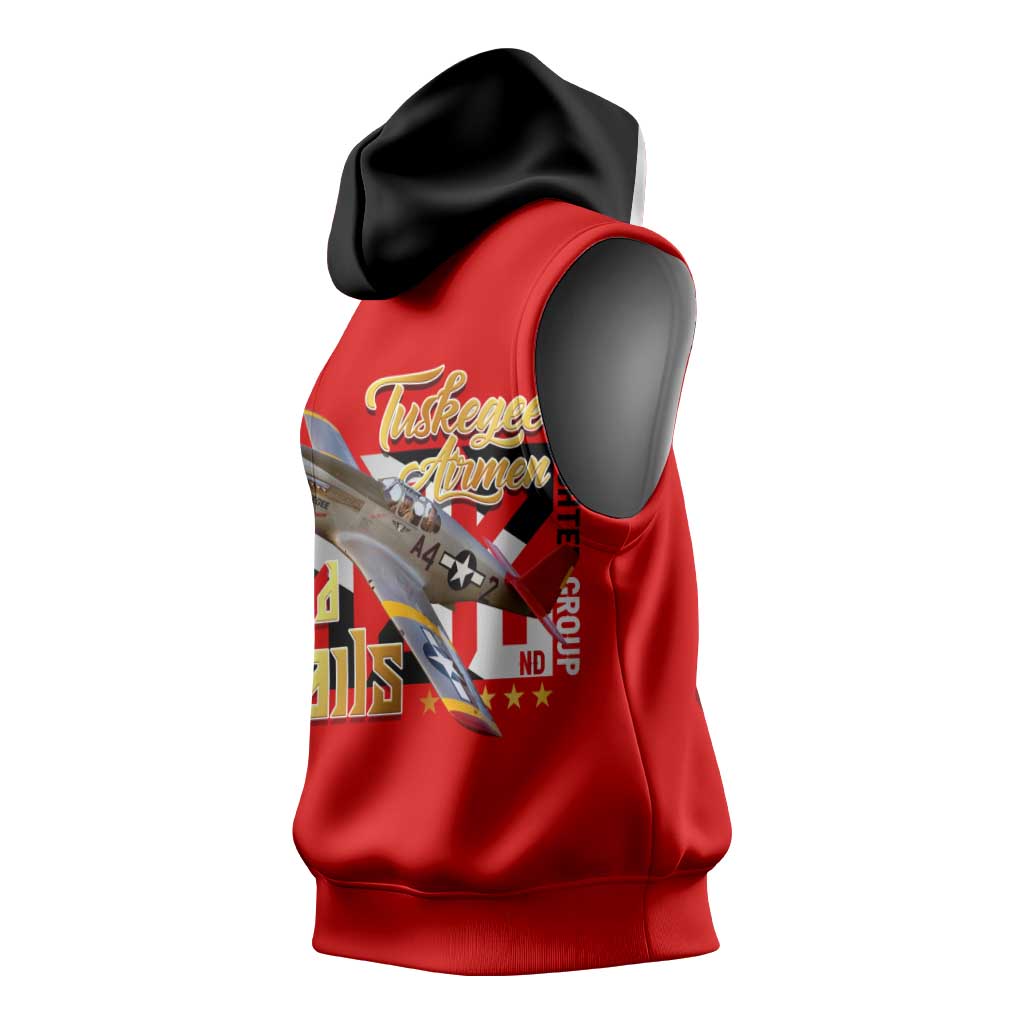 Tuskegee Red Tails Airmen Sleeveless Hoodie African American WWII Fighter Pilot Legacy - African Pride