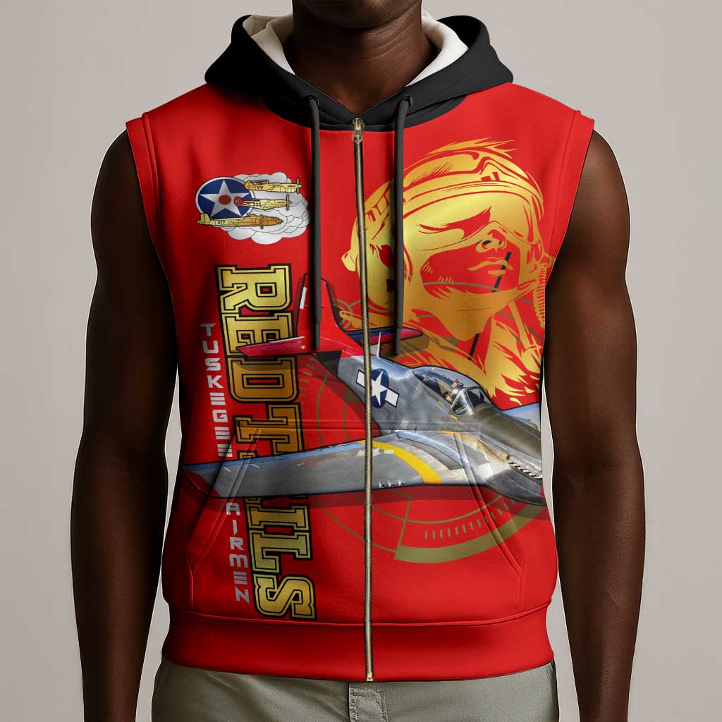 Tuskegee Red Tails Airmen Sleeveless Zip Hoodie African American WWII Fighter Pilot Legacy - African Pride