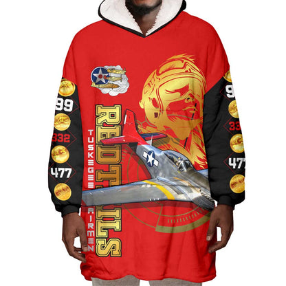 Tuskegee Red Tails Airmen Wearable Blanket Hoodie African American WWII Fighter Pilot Legacy - African Pride