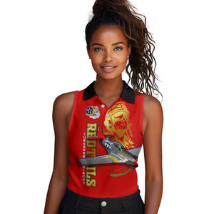 Tuskegee Red Tails Airmen Women Sleeveless Polo Shirt African American WWII Fighter Pilot Legacy - African Pride