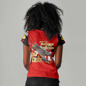 Tuskegee Red Tails Airmen Women V-Neck T-Shirt African American WWII Fighter Pilot Legacy - African Pride