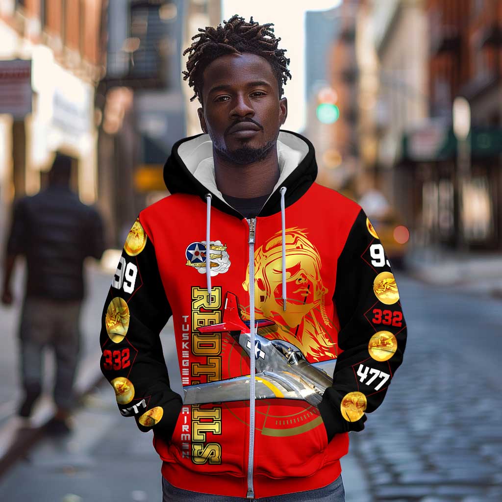 Tuskegee Red Tails Airmen Zip Hoodie African American WWII Fighter Pilot Legacy - African Pride