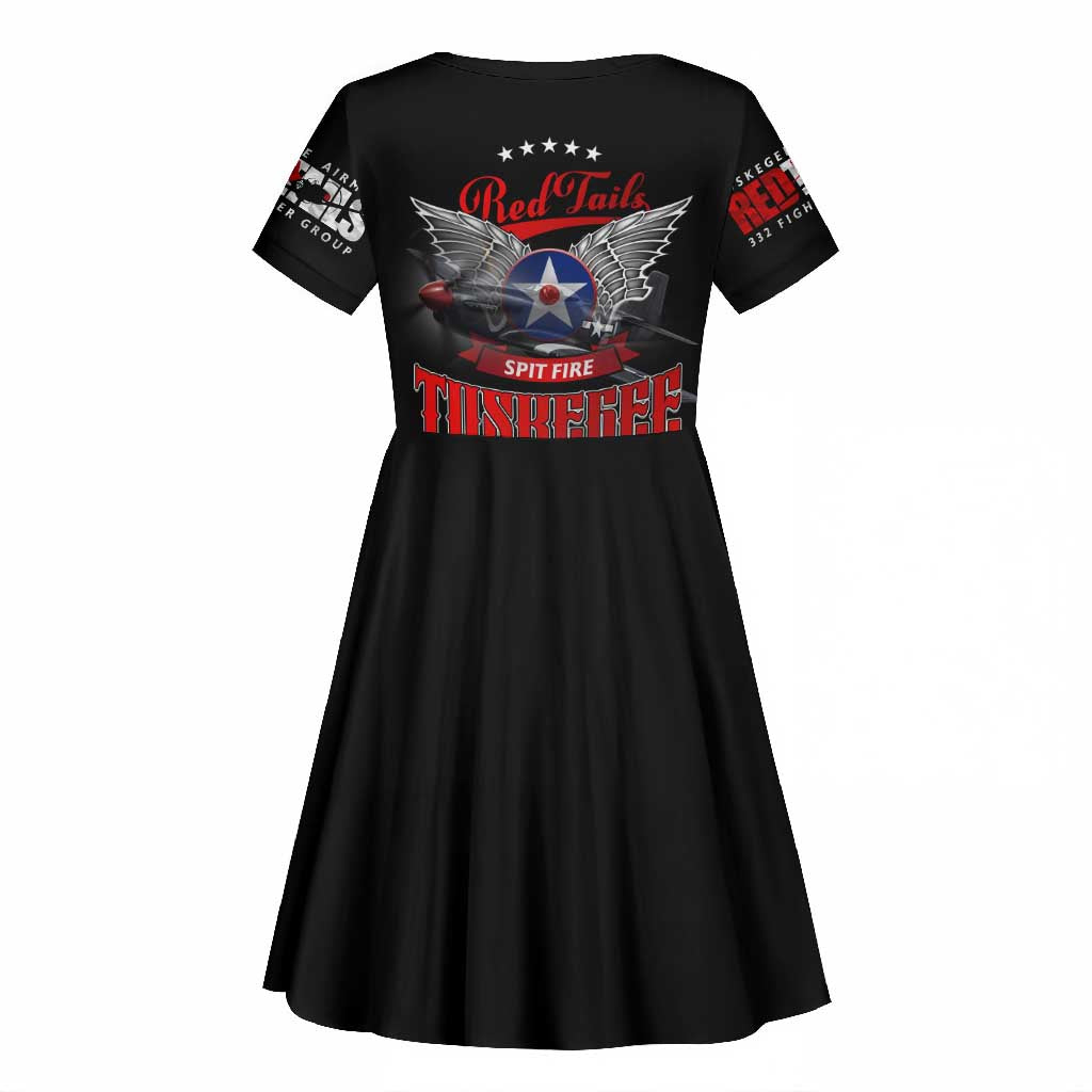 Red Tails Tuskegee Airmen Kid Short Sleeve Dress 332nd Fighter Group WWII Legacy Tribute - African Pride