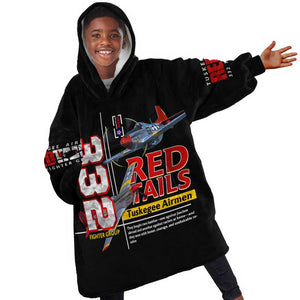 Red Tails Tuskegee Airmen Kid Wearable Blanket Hoodie 332nd Fighter Group WWII Legacy Tribute - African Pride