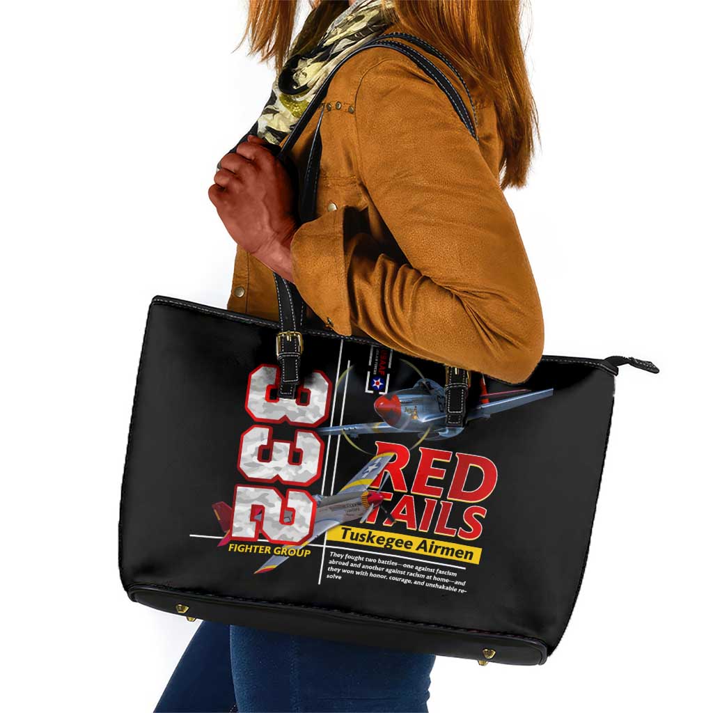 Red Tails Tuskegee Airmen Leather Tote Bag 332nd Fighter Group WWII Legacy Tribute - African Pride