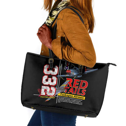 Red Tails Tuskegee Airmen Leather Tote Bag 332nd Fighter Group WWII Legacy Tribute - African Pride
