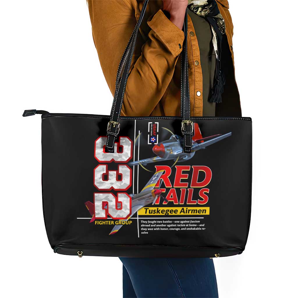 Red Tails Tuskegee Airmen Leather Tote Bag 332nd Fighter Group WWII Legacy Tribute - African Pride