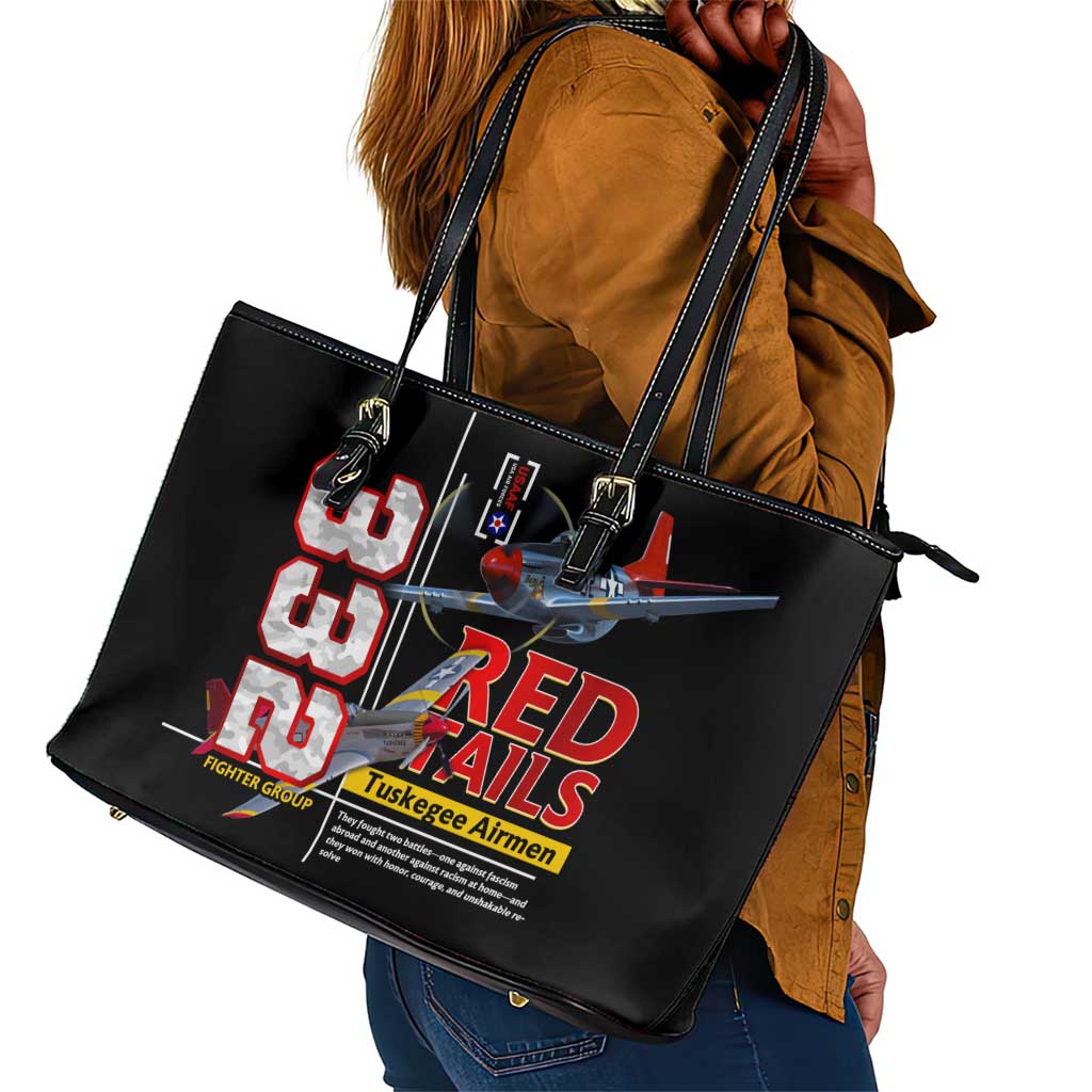 Red Tails Tuskegee Airmen Leather Tote Bag 332nd Fighter Group WWII Legacy Tribute - African Pride