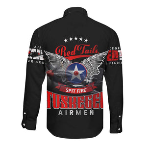 Red Tails Tuskegee Airmen Long Sleeve Button Shirt 332nd Fighter Group WWII Legacy Tribute - African Pride