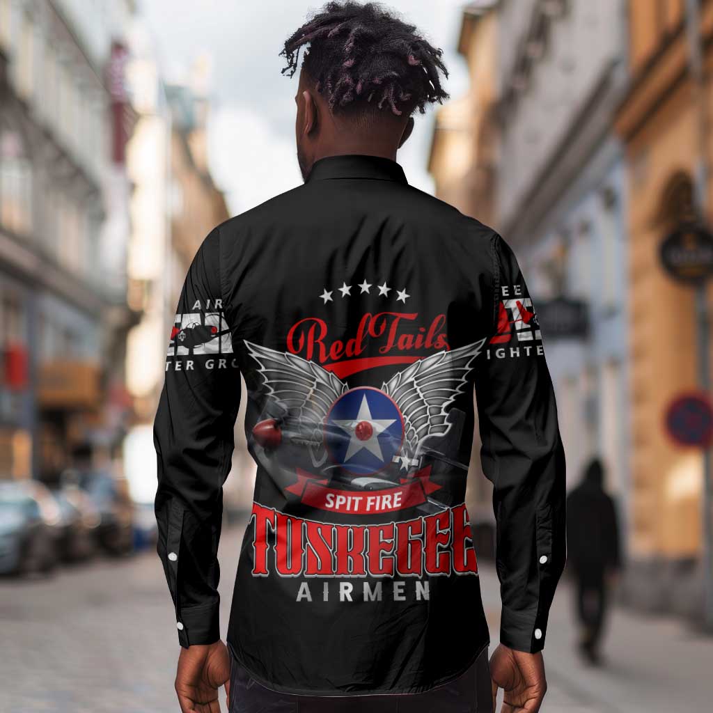 Red Tails Tuskegee Airmen Long Sleeve Button Shirt 332nd Fighter Group WWII Legacy Tribute - African Pride