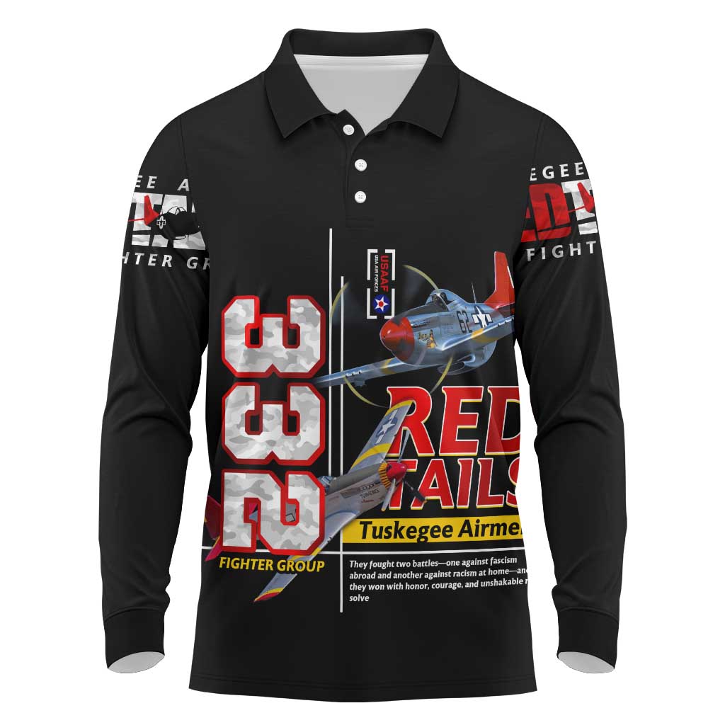 Red Tails Tuskegee Airmen Long Sleeve Polo Shirt 332nd Fighter Group WWII Legacy Tribute - African Pride